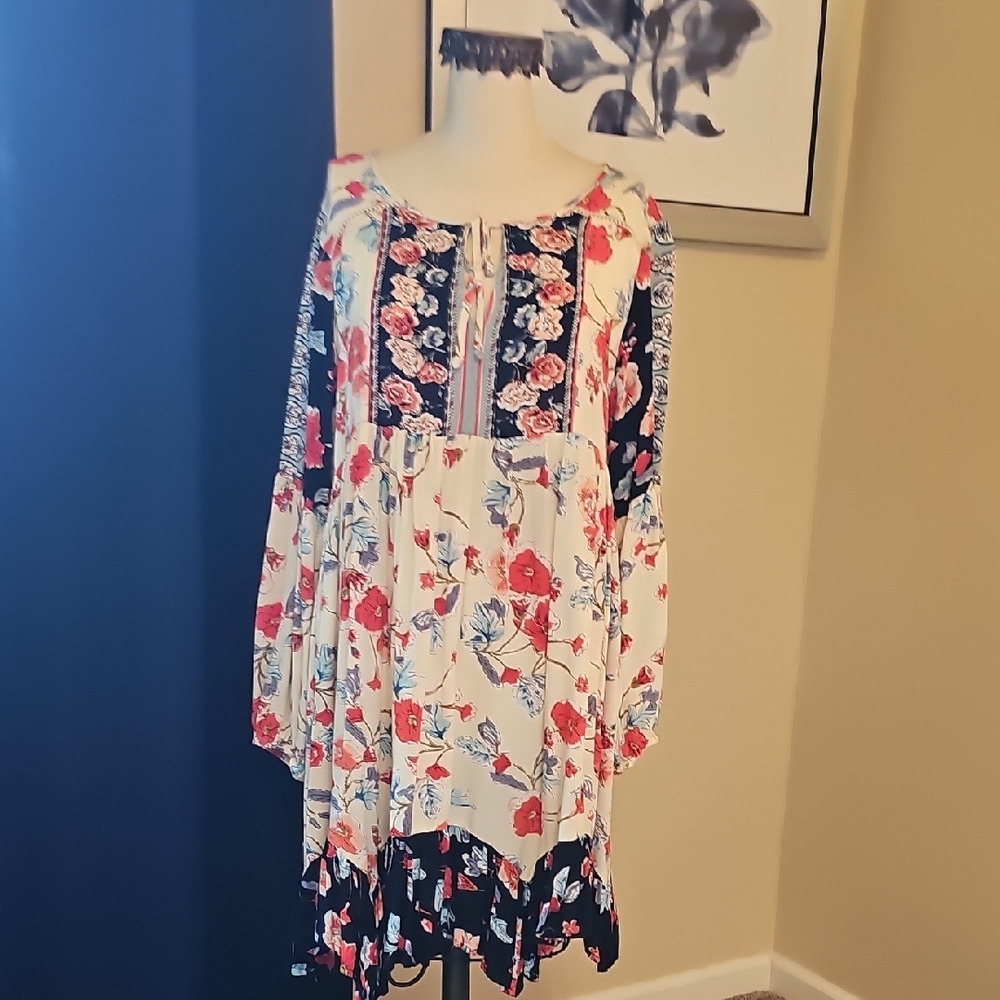 Patrons of Peace Blue and Red Floral Dress